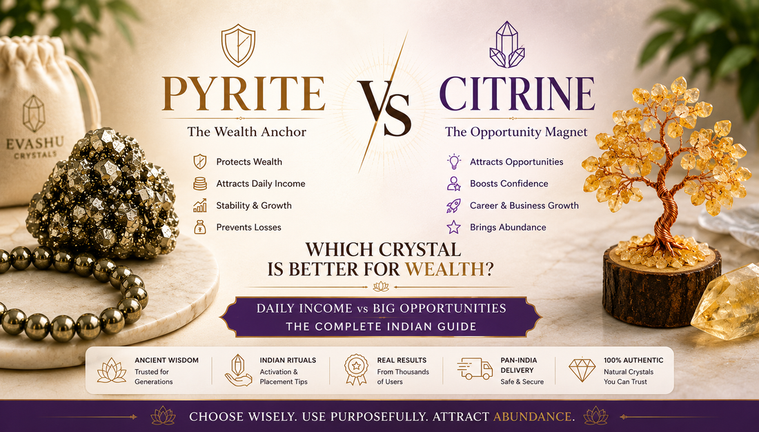 Pyrite and Citrine crystals comparison for wealth, money attraction and abundance