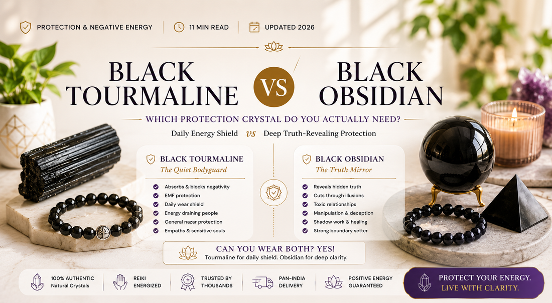 Black Tourmaline and Black Obsidian protection crystals comparison for nazar and negative energy protection