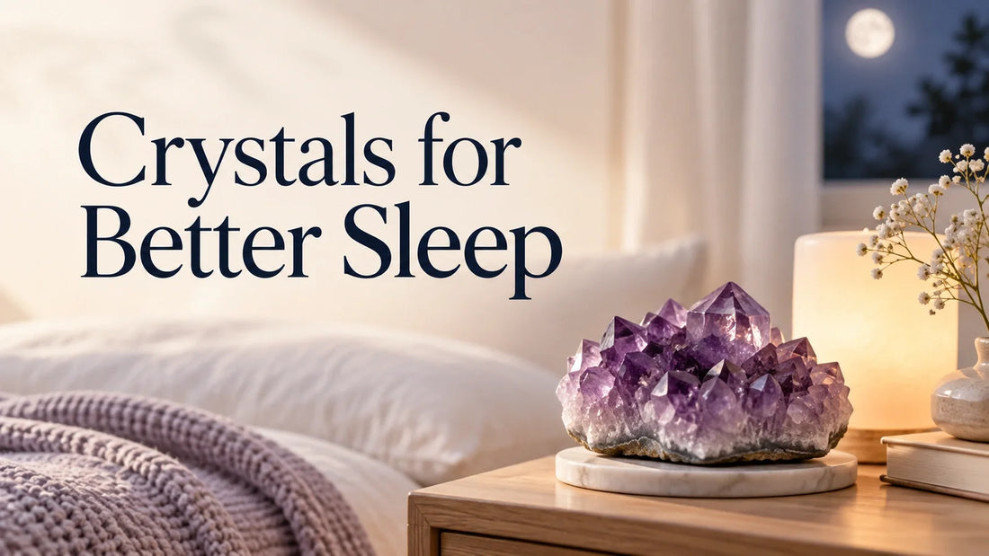 Amethyst cluster on a bedside table for a better sleep crystal routine guide