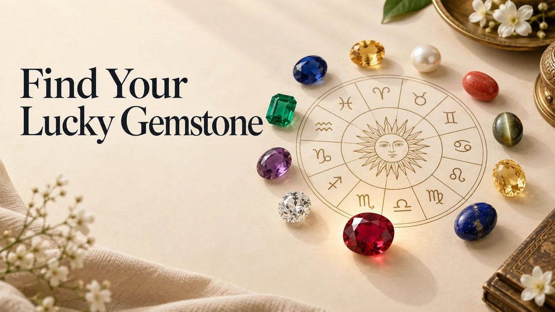 Birth chart surrounded by colorful gemstones for choosing a lucky gemstone from astrology