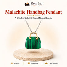Load image into Gallery viewer, Natural Malachite mini handbag pendant by Evashu Crystals - view 1 - 01 malachite handbag pendant hero