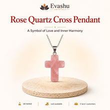 Load image into Gallery viewer, Natural Rose Quartz cross pendant by Evashu Crystals - view 1 - 01 rose quartz cross pendant hero