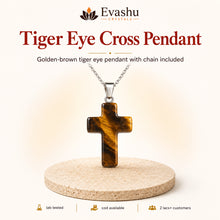 Load image into Gallery viewer, Natural Tiger Eye cross pendant by Evashu Crystals - view 1 - 01 hero tiger eye cross pendant