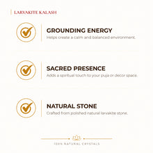 Load image into Gallery viewer, Natural Larvikite crystal Kalash by Evashu Crystals - view 2 - 02 benefits larvikite kalash