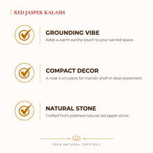 Load image into Gallery viewer, Natural Red Jasper crystal Kalash by Evashu Crystals - view 2 - 02 benefits red jasper kalash