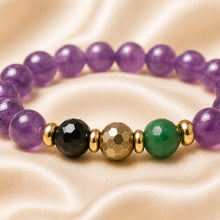 Load image into Gallery viewer, Close-up of Virgo / Kanya Rashi Bracelet with 8 mm beads and diamond-cut front accents