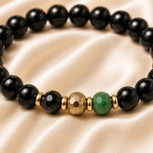 Load image into Gallery viewer, Close-up of Capricorn / Makar Rashi Bracelet with 8 mm beads and diamond-cut front accents