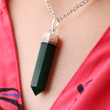 Load image into Gallery viewer, Green Jade Stone Pendant – Pencil Necklace for Prosperity, Harmony & Emotional Balance