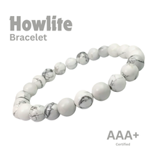 Load image into Gallery viewer, Close-up of Howlite bracelet showing intricate details and natural Howlite stone.