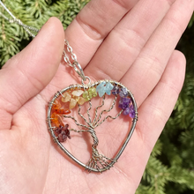Load image into Gallery viewer, Heart-Shaped 7 Chakra Tree Pendant – Healing Crystals Necklace | Crystal Pendant Chain