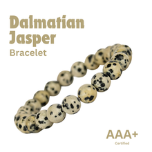 Load image into Gallery viewer, Close-up of Dalmation Jasper bracelet showing intricate details and natural Dalmation Jasper stone.