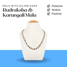 Load image into Gallery viewer, Rudraksha & Karungali Mala with Silver Caps – Symbol of Protection, Wisdom, and Positivity
