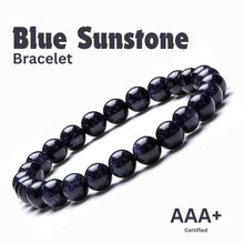 Load image into Gallery viewer, Close-up of Blue Sunstone bracelet showing intricate details and natural Blue Sunstone stone.