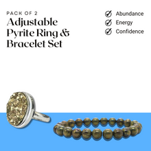 Load image into Gallery viewer, Pyrite Ring & Pyrite Bracelet Set – Healing Stone Jewelry for Wealth & Protection