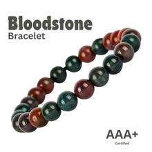 Load image into Gallery viewer, Close-up of Bloodstone bracelet showing intricate details and natural Bloodstone stone.