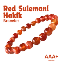 Load image into Gallery viewer, Close-up of Red Sulemani Hakik bracelet showing intricate details and natural Red Sulemani Hakik stone.