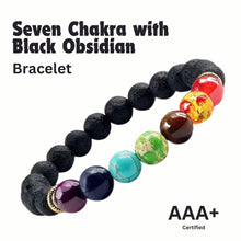 Load image into Gallery viewer, Certified 7 Chakra Crystal Bracelet with Black Obsidian – Energy Healing & Spiritual Balance | Unisex