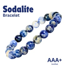Load image into Gallery viewer, Close-up of Sodalite bracelet showing intricate details and natural Sodalite stone.