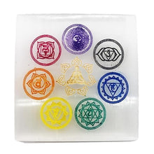 Load image into Gallery viewer, Square Selenite Seven Chakra Crystal Charging Plate — Healing Stone for Crystal Cleansing, Reiki Healing, Meditation & Spiritual Growth