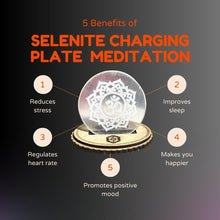 Load image into Gallery viewer, Selenite Charging Plate with Engraved Ohm Symbol — Healing Stone for Reiki Healing, Meditation & Energy Cleansing