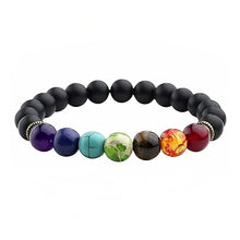 Load image into Gallery viewer, 7 Chakra Crystal & Black Obsidian Beads Bracelet for Men & Women — Healing Stone for Energy Cleansing, Chakra Balancing & Spiritual Growth