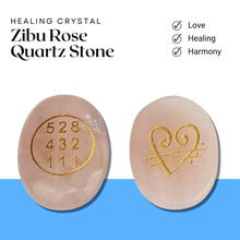 Load image into Gallery viewer, Rose Quartz Healing Coin with Zibu Symbol – Healing Crystal for Love, Compassion & Emotional Balance