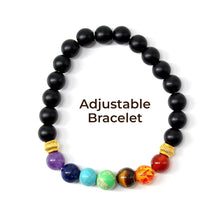 Load image into Gallery viewer, 7 Chakra Crystal & Black Obsidian Beads Bracelet for Men & Women — Healing Stone for Energy Cleansing, Chakra Balancing & Spiritual Growth