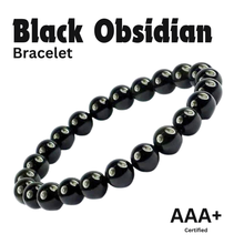 Load image into Gallery viewer, Close-up of Black Obsidian bracelet showing intricate details and natural Black Obsidian stone.