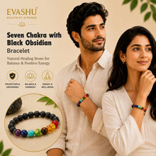 Load image into Gallery viewer, 7 Chakra Bracelet with Black Obsidian – Natural Stone Bracelet for Protection, Balance & Everyday Wear | Unisex Crystal Jewellery
