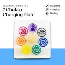 Load image into Gallery viewer, Square Selenite Seven Chakra Crystal Charging Plate — Healing Stone for Crystal Cleansing, Reiki Healing, Meditation & Spiritual Growth