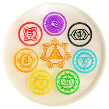 Load image into Gallery viewer, Seven Chakra Selenite Round Plate – Powerful Healing Crystal Tool For Energy Healing & Meditation