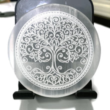 Load image into Gallery viewer, Selenite Charging Plate Engraved with Flower of Life — Healing Stone for Reiki & Crystal Meditatio