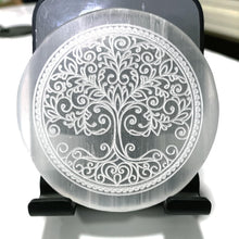 Load image into Gallery viewer, Selenite Charging Plate Engraved with Flower of Life — Healing Stone for Reiki & Crystal Meditatio