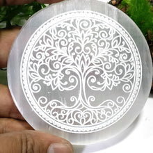 Load image into Gallery viewer, Selenite Charging Plate Engraved with Flower of Life — Healing Stone for Reiki & Crystal Meditatio