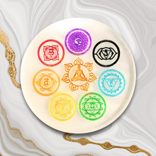 Load image into Gallery viewer, Seven Chakra Selenite Round Plate – Powerful Healing Crystal Tool For Energy Healing & Meditation