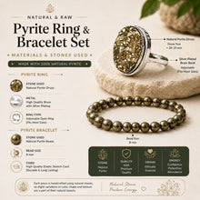 Load image into Gallery viewer, Pyrite Ring & Pyrite Bracelet Set – Natural Crystal Jewellery Combo for Confidence, Protection & Everyday Wear | Unisex Gift Set