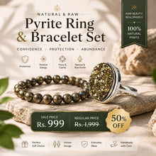Load image into Gallery viewer, Pyrite Ring & Pyrite Bracelet Set – Natural Crystal Jewellery Combo for Confidence, Protection & Everyday Wear | Unisex Gift Set