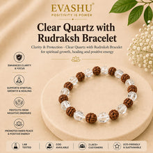 Load image into Gallery viewer, Clear Quartz & Rudraksha Bracelet – Natural Beaded Bracelet for Clarity, Balance & Everyday Wear | Unisex Spiritual Jewellery