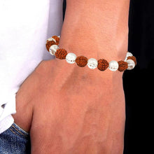 Load image into Gallery viewer, Combination of Clear Quartz & Rudraksh Round Beaded Bracelet for Calmness & Spiritual Connection