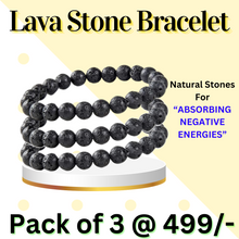 Load image into Gallery viewer, Mystic Ember Lava Stone Handmade stretchable Power Bracelet For Both Men and Women - Black (Pack of 3)
