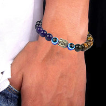 Load image into Gallery viewer, Strength & Balance - Tiger Eye, Amethyst, and Evil Eye Bracelet for men, women, and kids