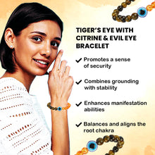 Load image into Gallery viewer, Tiger Eye, Citrine & Evil Eye Bracelet – Success, Protection & Abundance | Lab Certified