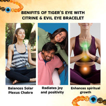 Load image into Gallery viewer, Certified Tiger Eye with Citrine & Evil Eye Stone Bracelet for Stability & Positivity Perfect for Unisex