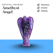 Load image into Gallery viewer, Amethyst Angel crystal figurine symbolizing calmness, intuition and healing in a clean display