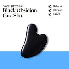 Load image into Gallery viewer, Black Obsidian Gua Sha face crystal displayed for releasing tension, cleansing energy and guarding the skin.