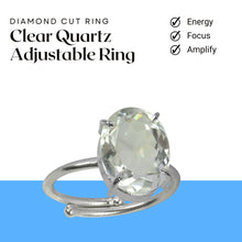 Load image into Gallery viewer, Clear crystal adjustable ring with a polished band designed for a comfortable, customizable fit.
