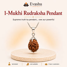 Load image into Gallery viewer, Authentic natural 1-Mukhi Rudraksha Pendant for Divine Connection and Deep Focus, shown as the main Evashu product view