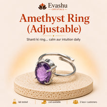 Load image into Gallery viewer, Authentic natural Amethyst Adjustable Ring for Calm Thoughts and Inner Intuition, shown as the main Evashu product view