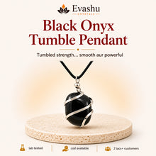 Load image into Gallery viewer, Authentic natural Black Onyx Tumble Pendant for Smooth Strength and Steady Stamina, shown as the main Evashu product view