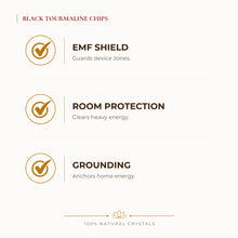 Load image into Gallery viewer, Black Tourmaline Chips benefits for nazar protection and negative-energy shielding, explained in an Evashu natural-crystal guide